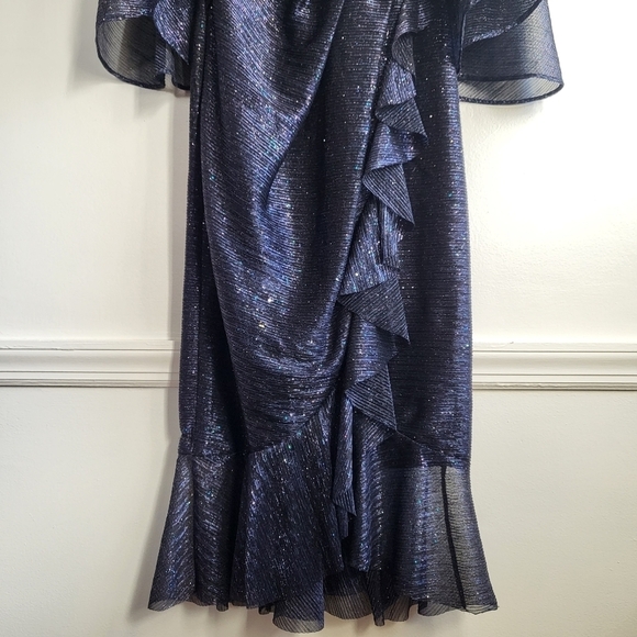 New Talbot Runhof Concavo1 Sprinkled Metallic Voile Wide Sleeve Midi Dress 6 US - Picture 15 of 17